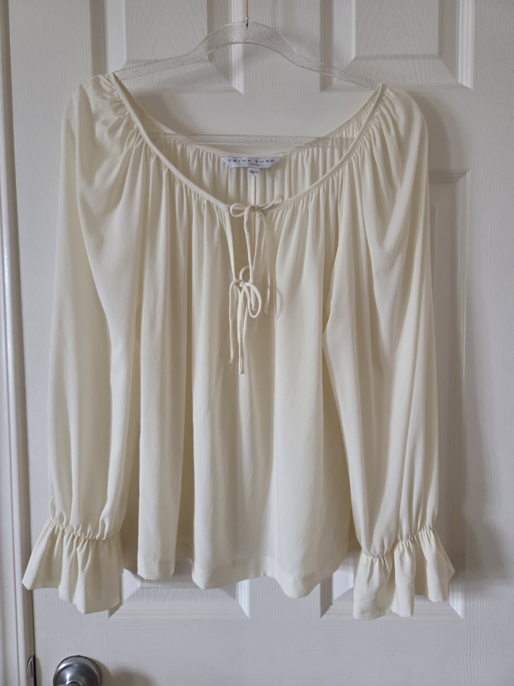Trina Turk Cream Peasant Tie-Neck Blouse
